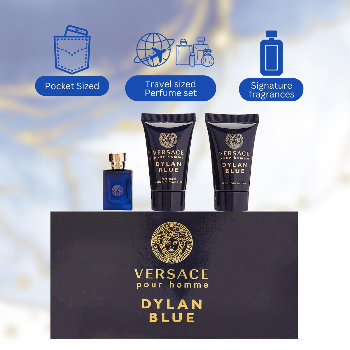 Parfum Dylan Blue sur une surface élégante