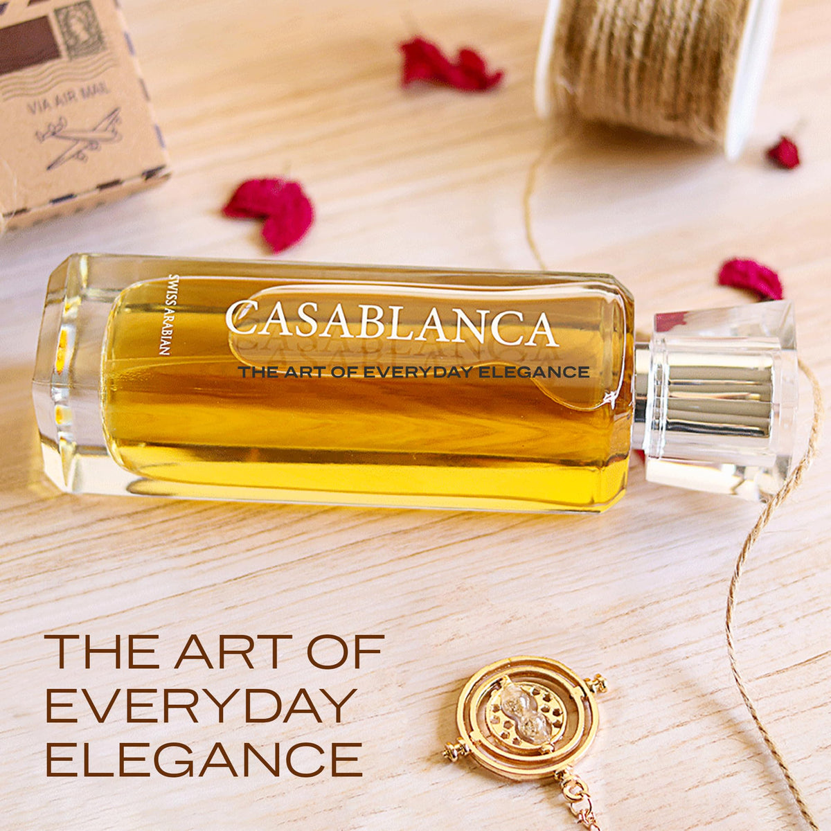 Parfum Swiss Arabian Casablanca sur un fond élégant