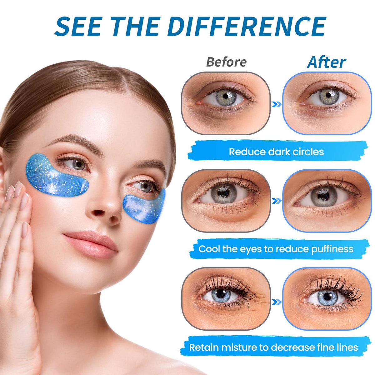 Patch gel contour des yeux Onespring en application sur le contour des yeux