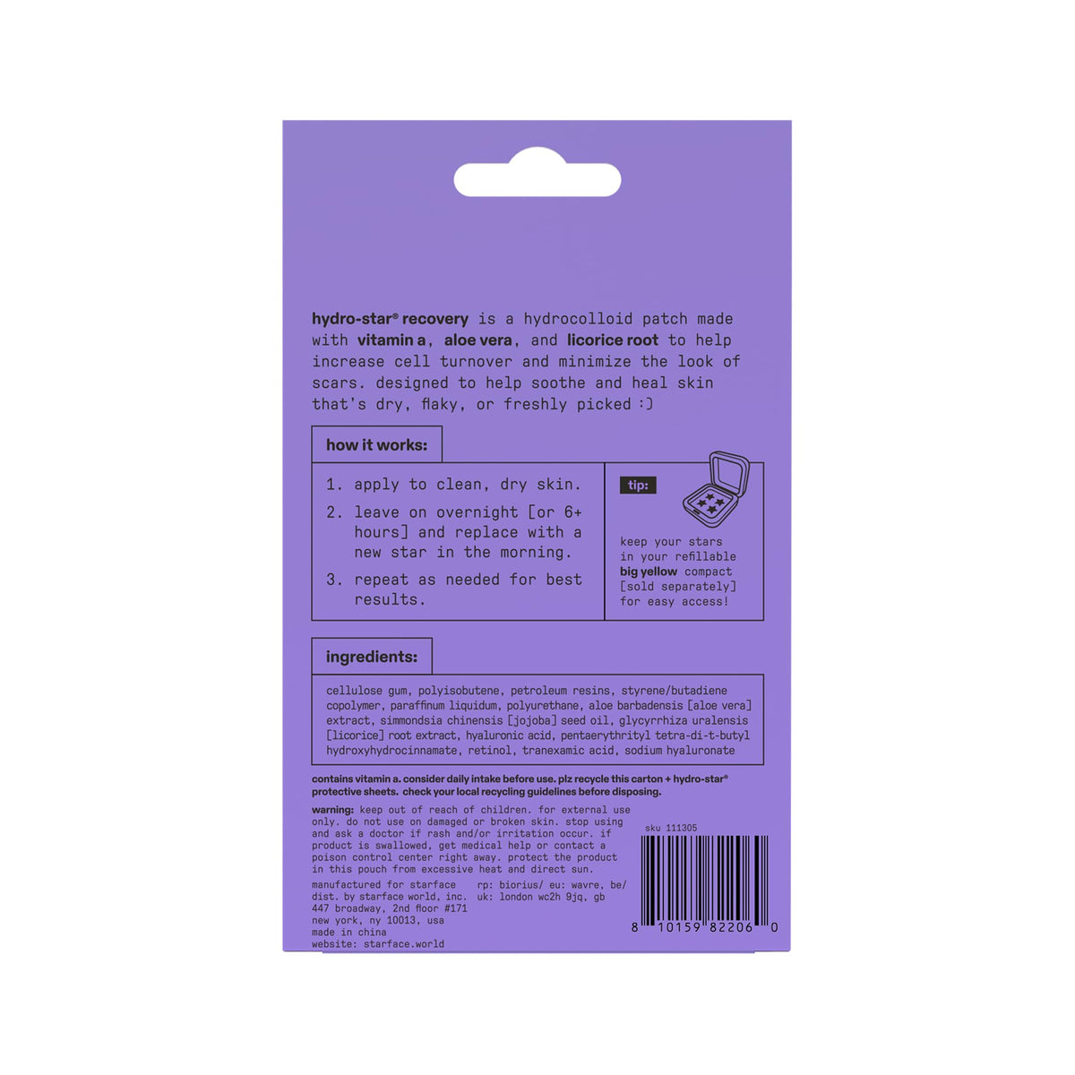 Patch Hydro-Star® Starface avec ingrédients naturels