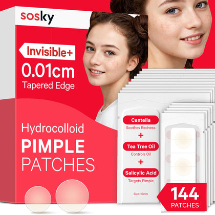 Patches anti-acné invisibles Sosky 144 unités en emballage