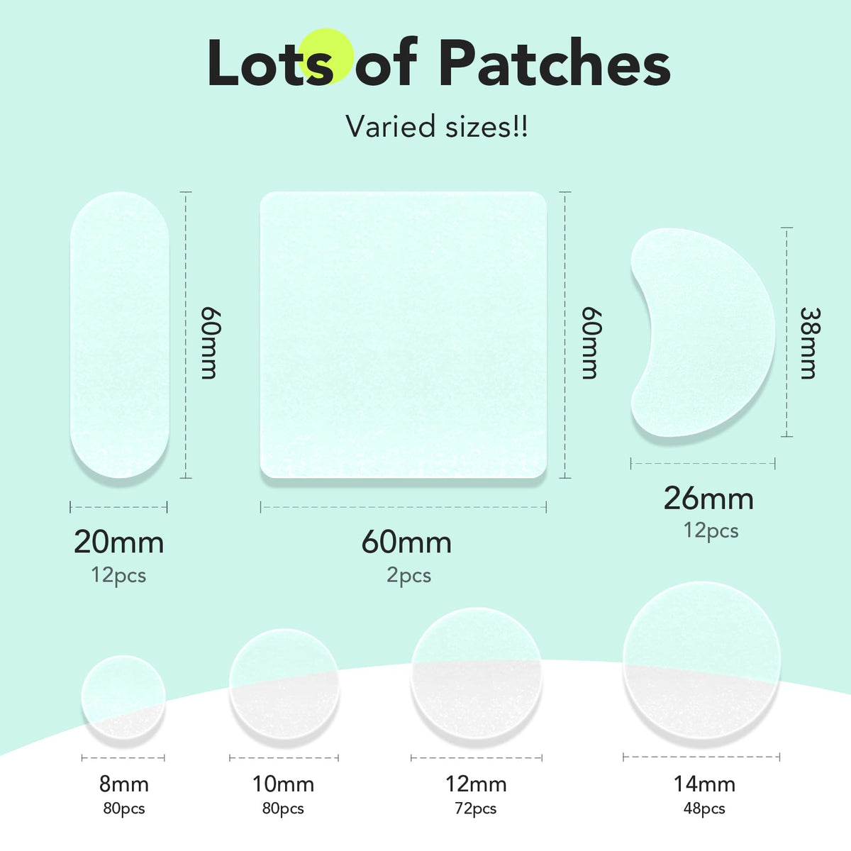 Patches anti-acné LitBear de 8mm à 60mm étalés sur une surface