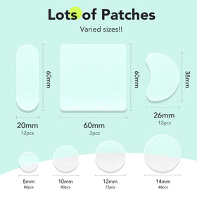 Patches anti-acné LitBear de 8mm à 60mm étalés sur une surface