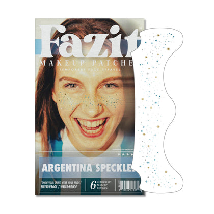 Patches de maquillage argentins bleu, blanc et argent en face avant
