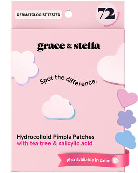 Patches grace & stella en formes de cœurs roses sur fond blanc