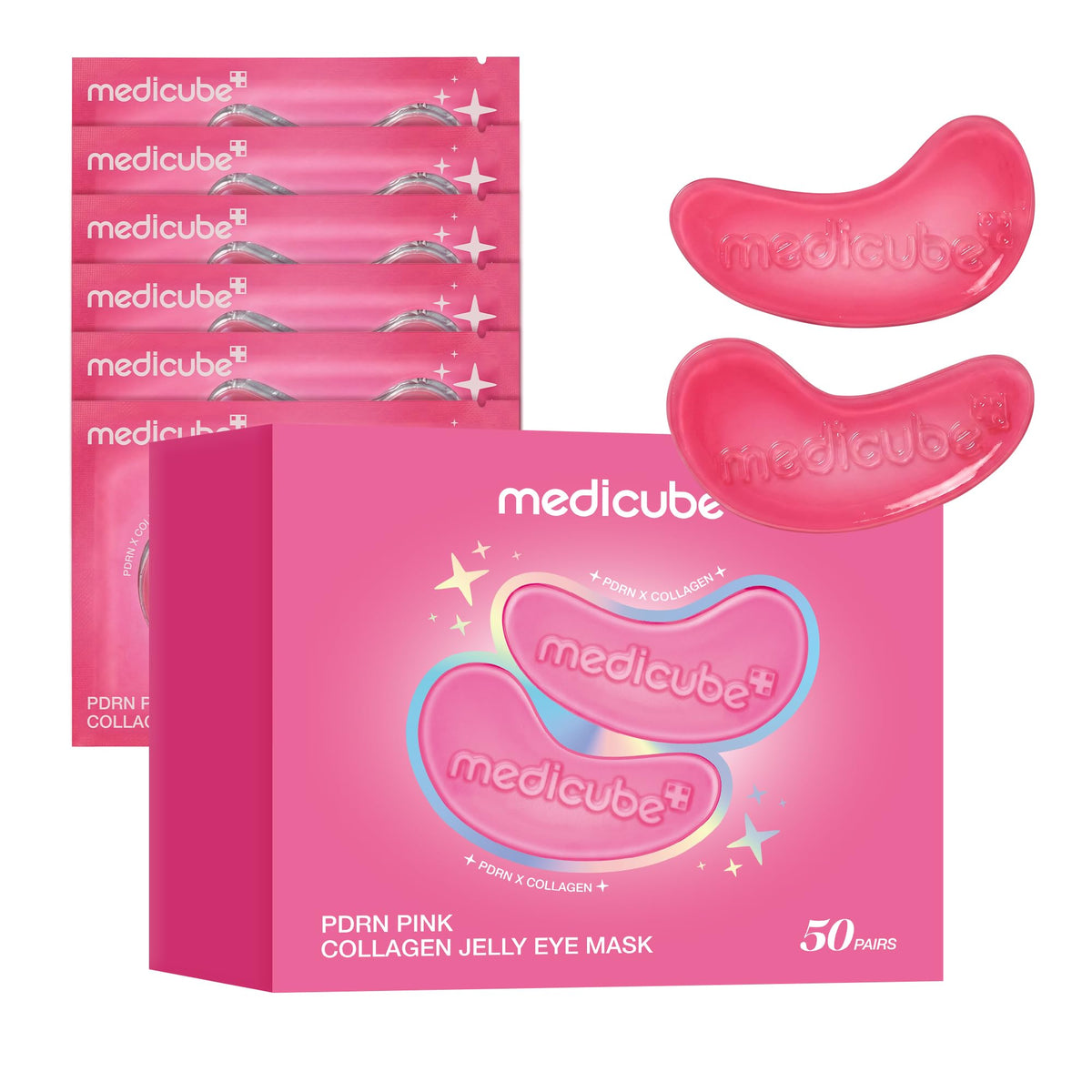 Patches hydrogel médicube Jelly Eye Mask PDRN de couleur rose