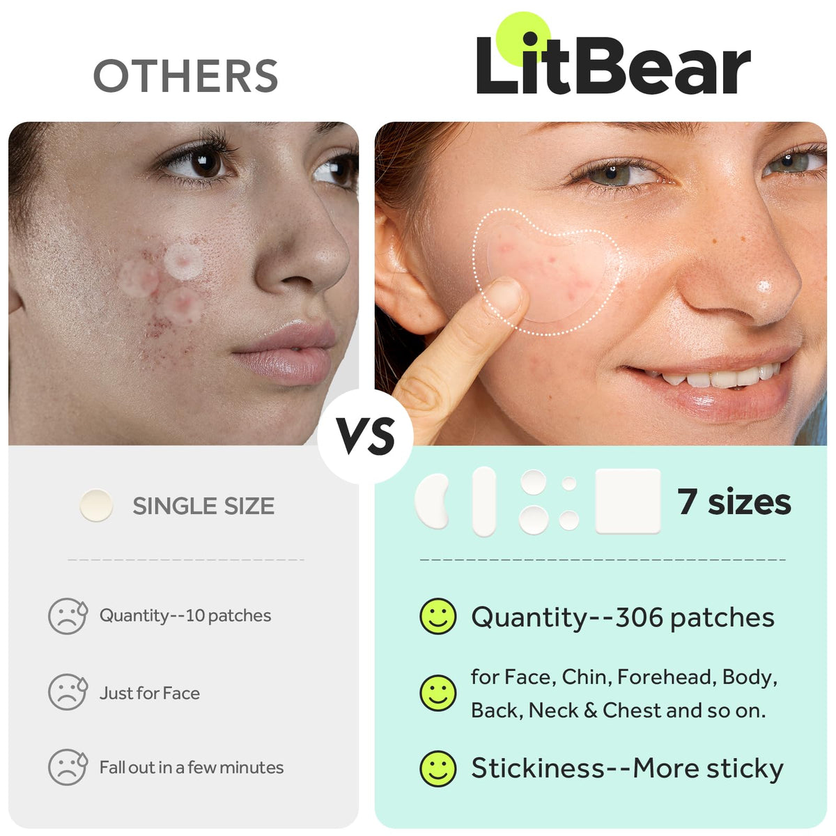 Patches LitBear en cours d'application sur le visage