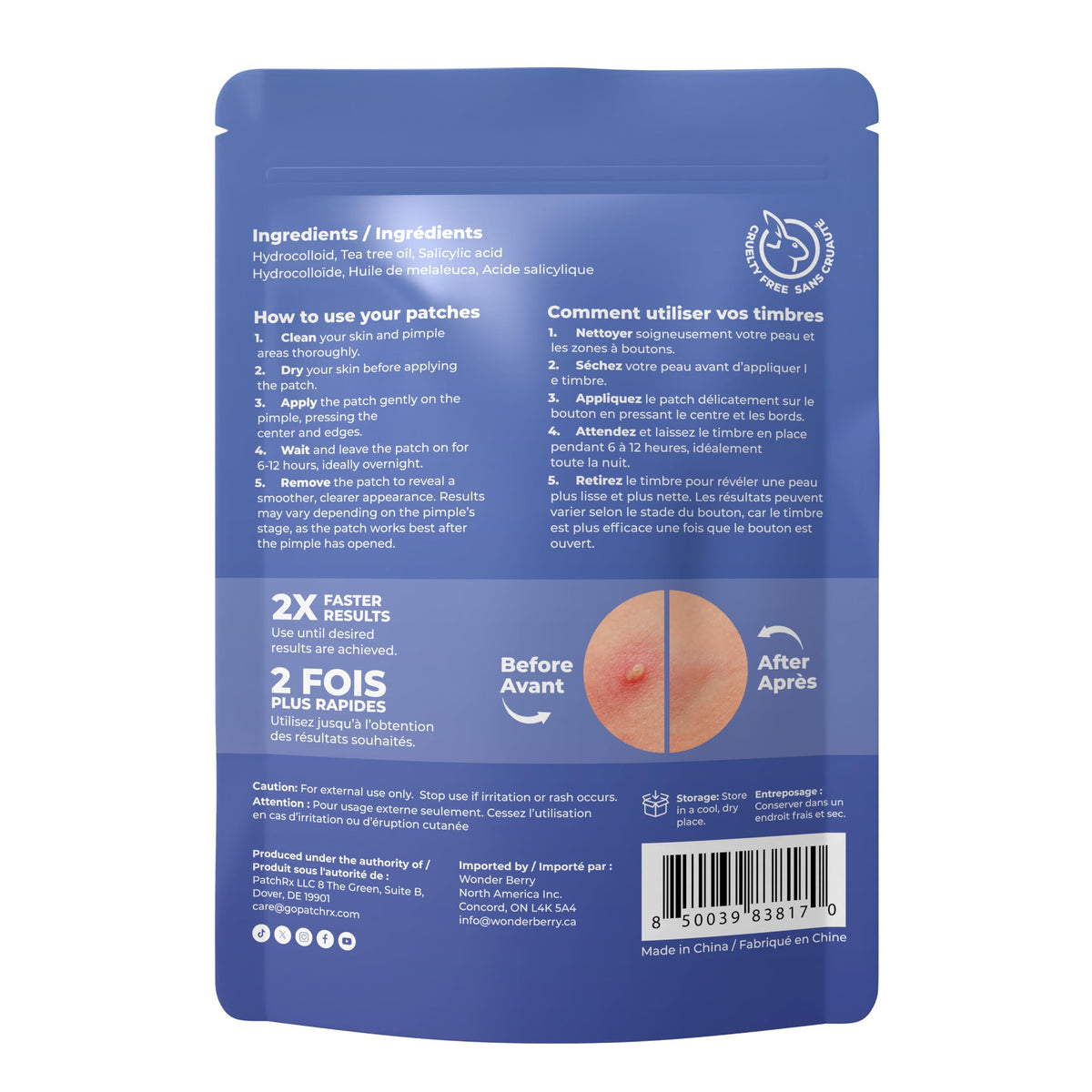 PatchRx Patches Anti-Imperfections vue de l'arrière du paquet
