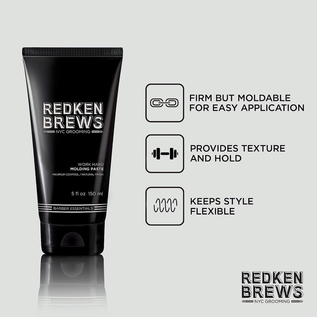 Pâte à Coiffer Redken Brews 170g en utilisation sur cheveux masculins