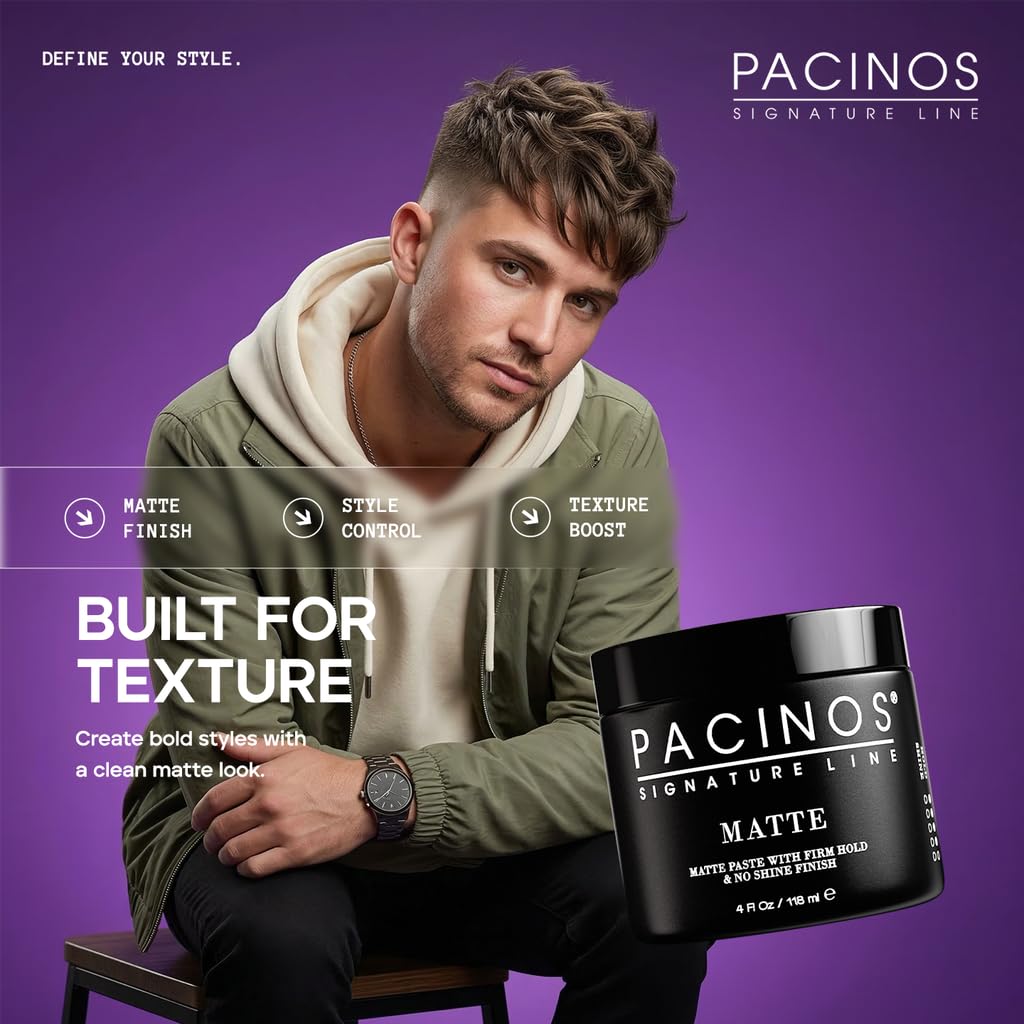 Pâte cheveux mate Pacinos 159g mise en scène avec accessoires de coiffure