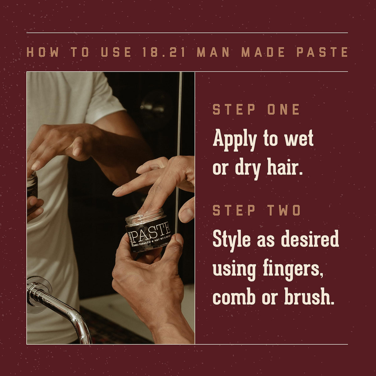 Pâte coiffante 18.21 Man Made application sur cheveux