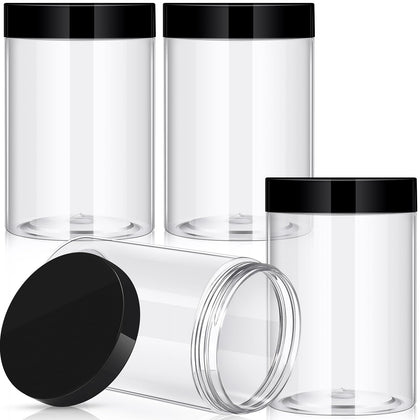 Patelai pots en plastique 27 oz avec couvercles noirs, vue de face