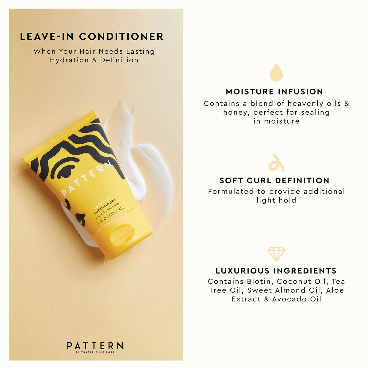 PATTERN Leave-In Conditioner 110g vue arrière avec ingrédients listés