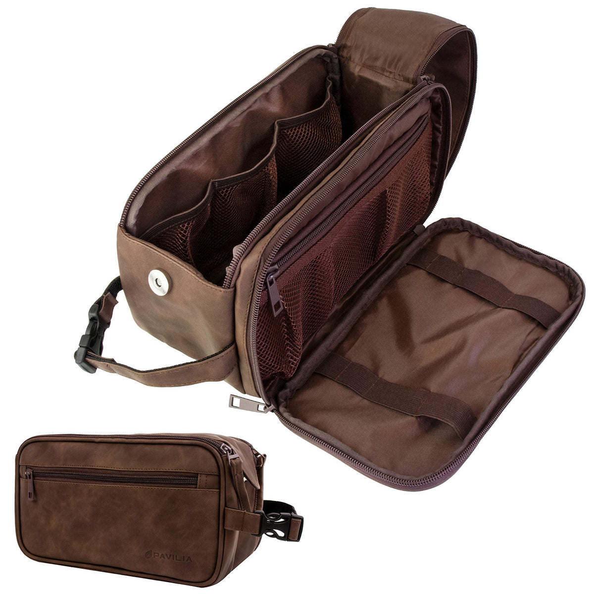 PAVILIA trousse de toilette marron foncé avec compartiments ouverts
