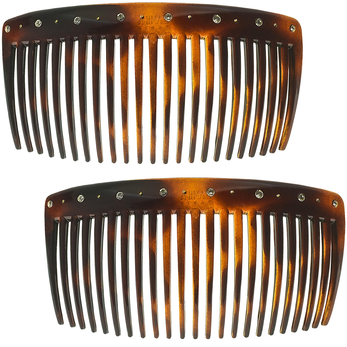 Peigne à cheveux Camila large courbé tortue avec cristaux Swarovski, vue de face