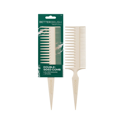 Peigne double face EcoTools en bambou avec dents larges et étroites