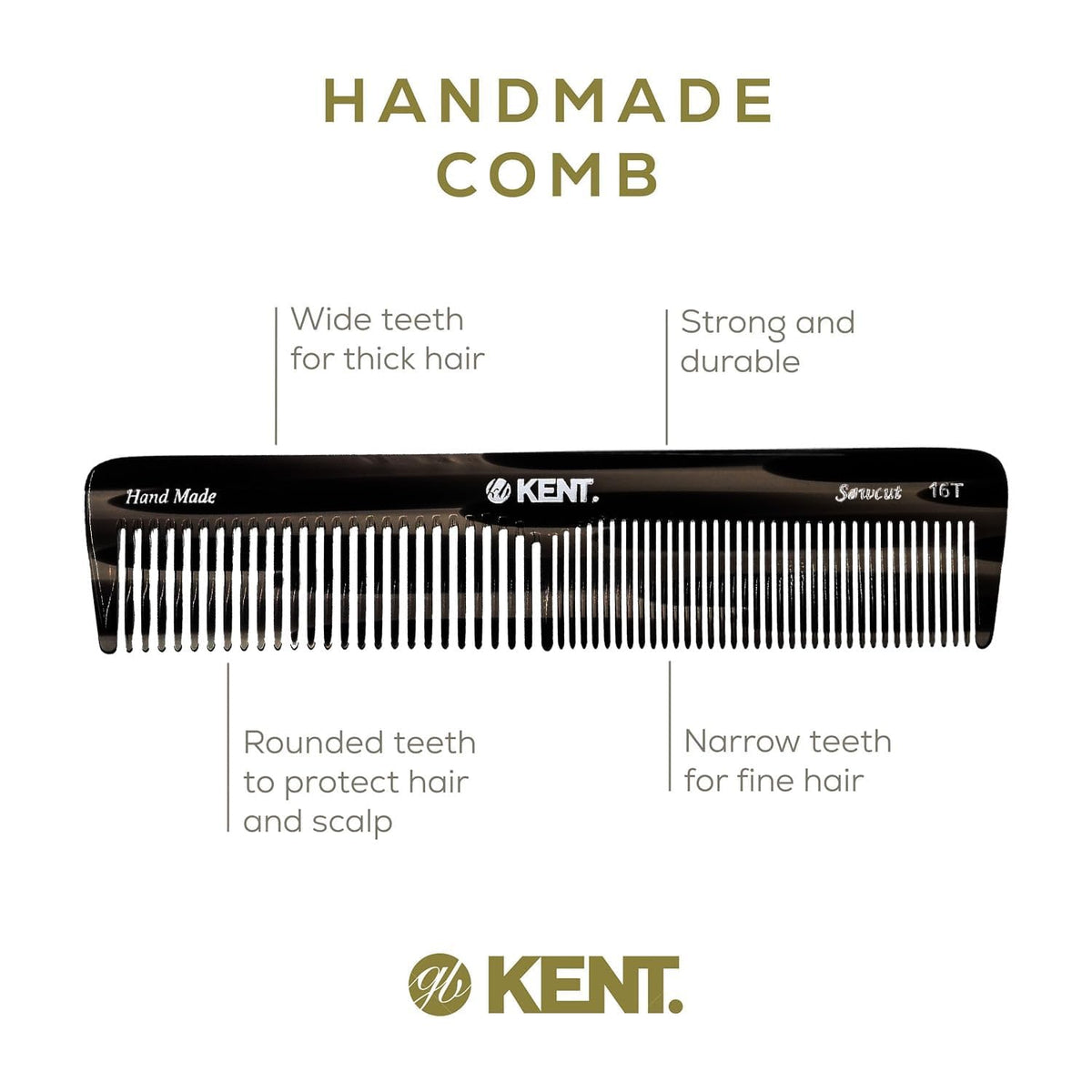 Peigne KENT 16T-16TG affiché à côté de produits de soin capillaire