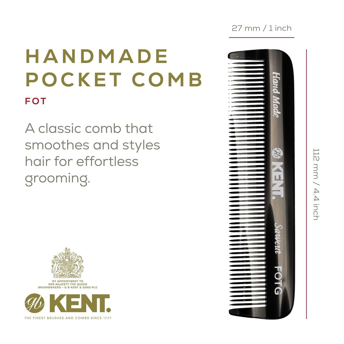 Peigne KENT noir graphite avec dents arrondies