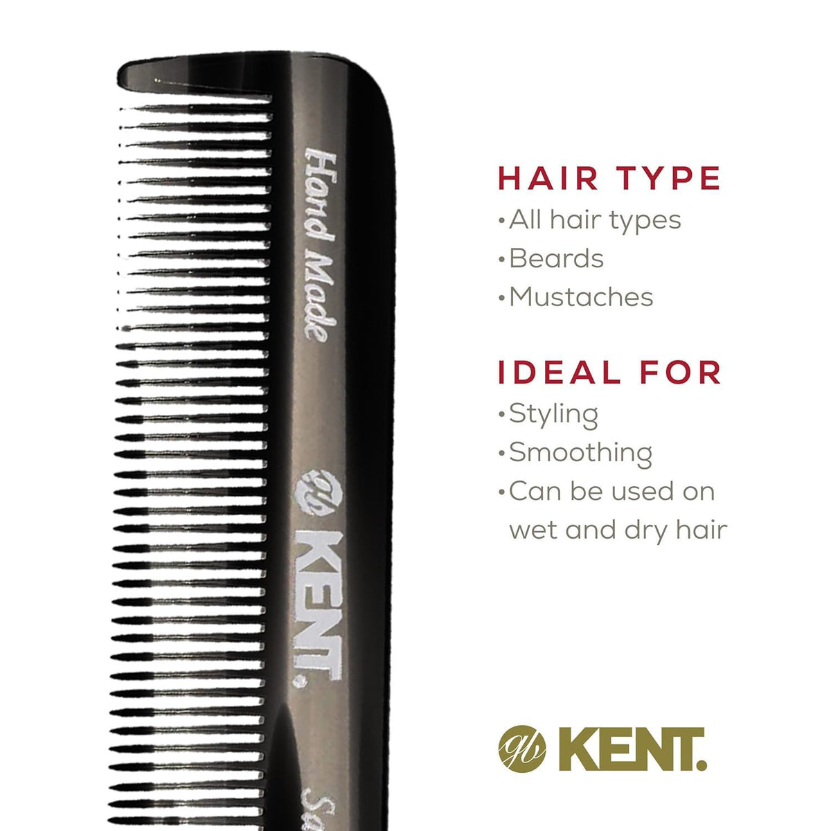 Peigne KENT noir graphite en gros plan