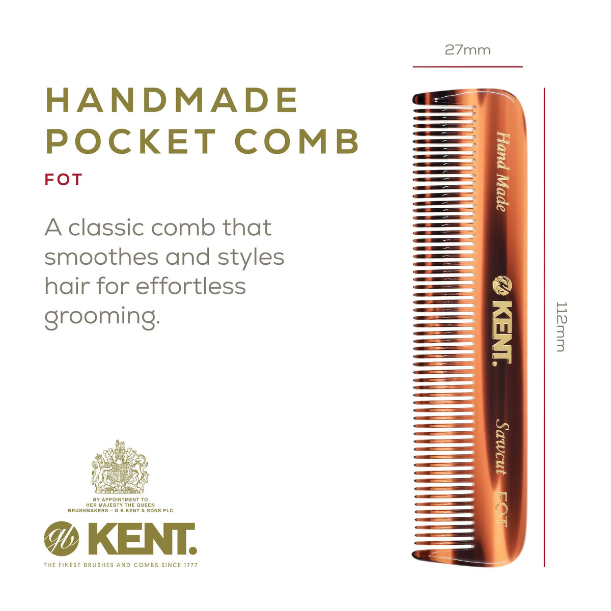 Peigne KENT Tortoise en cellulose acétate