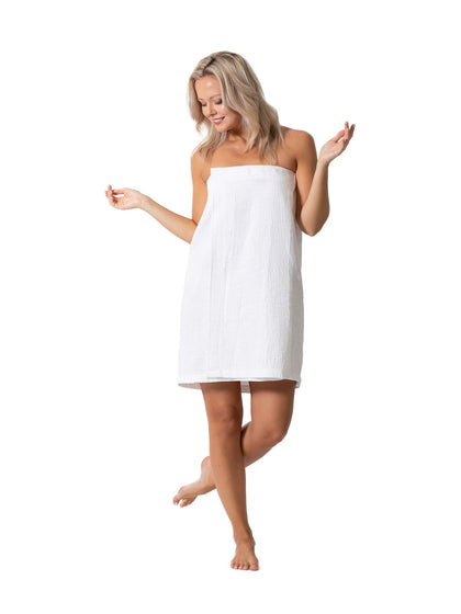 Peignoir de Spa Waffle Femme Turkish Linen taille XXL blanc vue de face