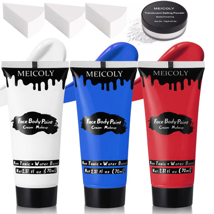 Peinture corporelle MEICOLY rouge blanc bleu en pot avec accessoires
