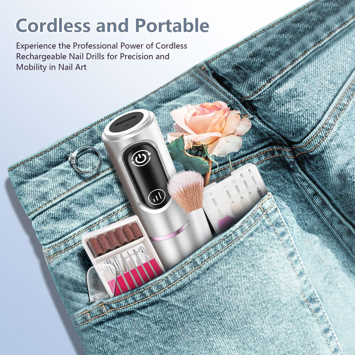 Perceuse à ongles TUOBEO dans un sac de voyage