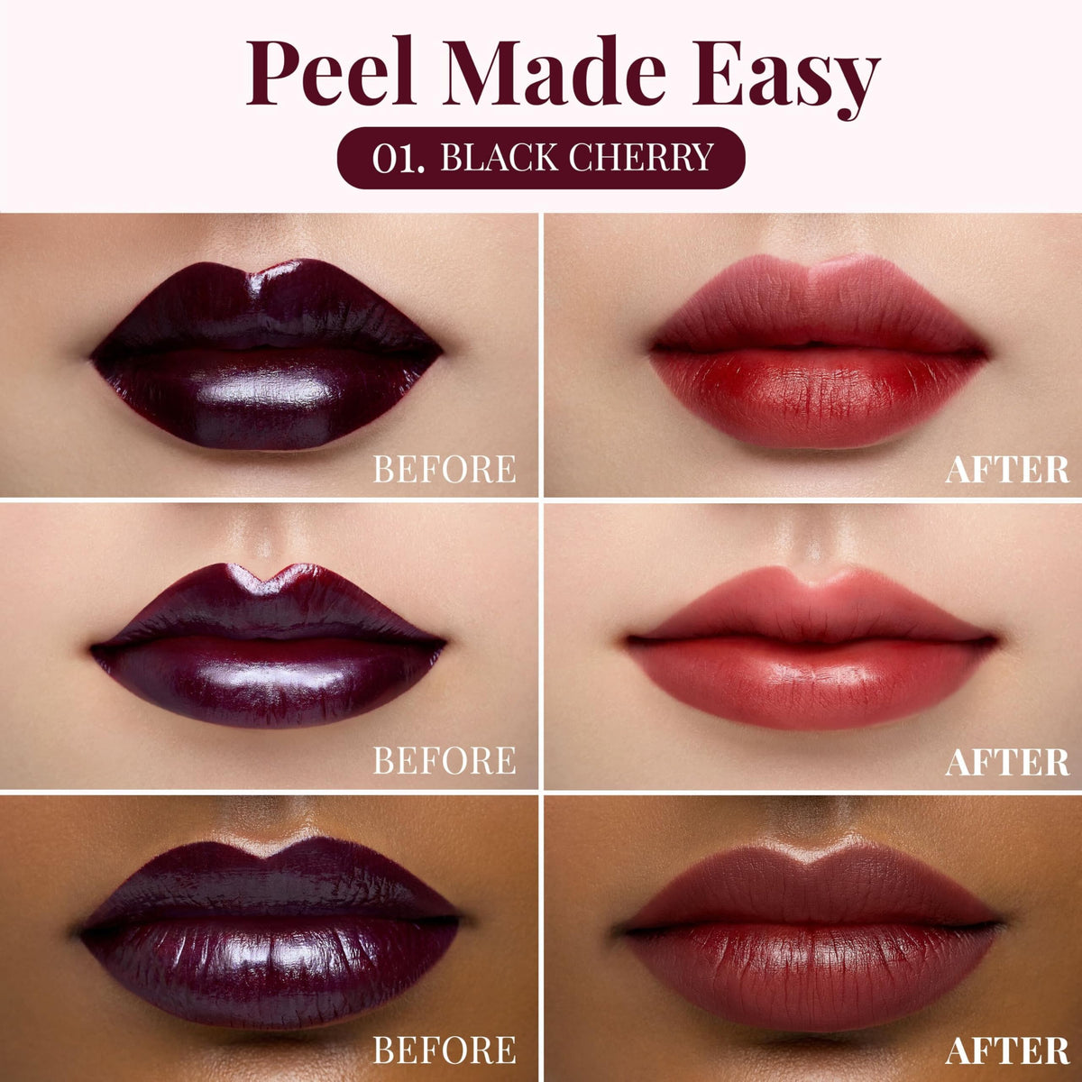 Peripera Ink Peel Off Lip Stain 01 BLACK CHERRY application sur les lèvres