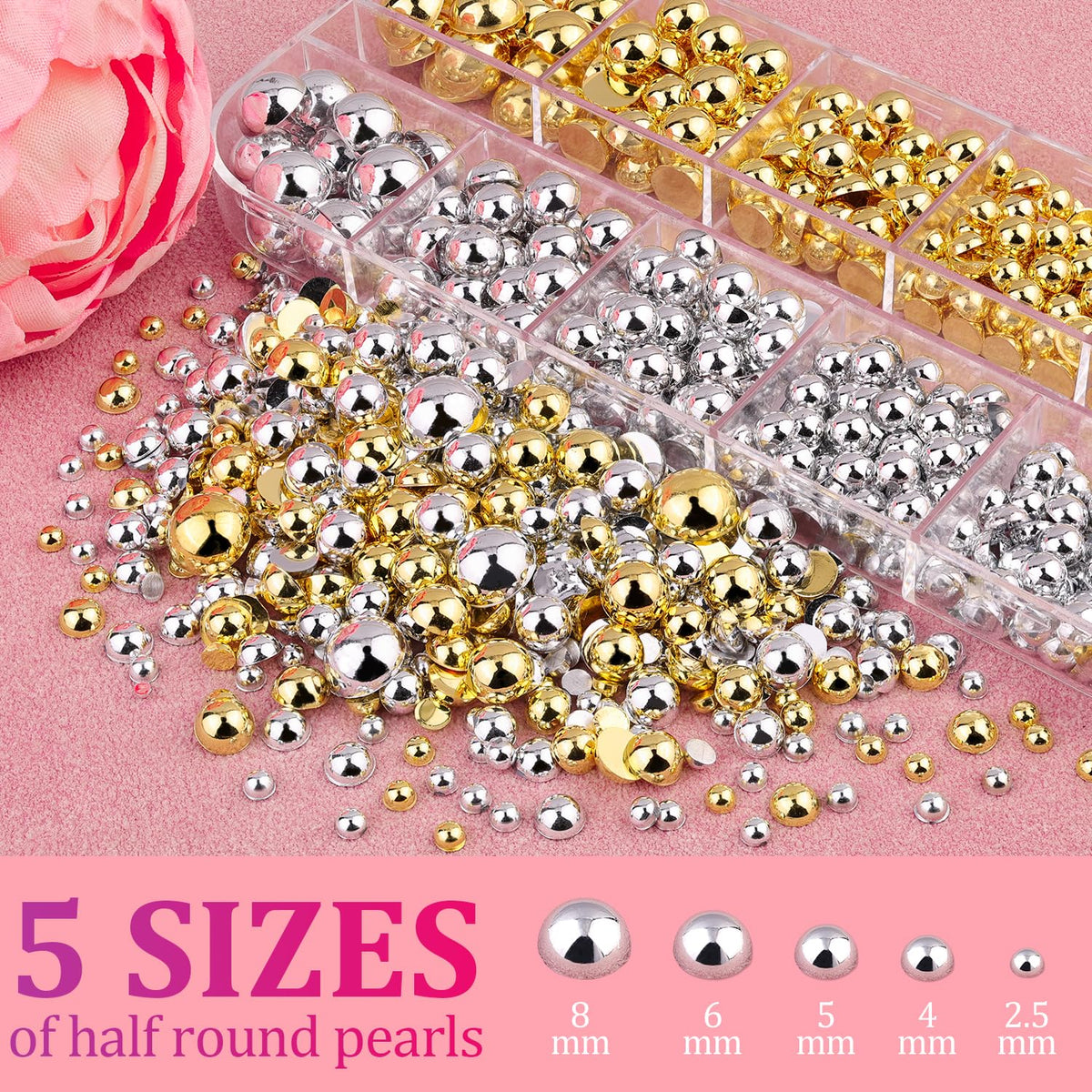 Perles à ongles argent et or de différentes tailles