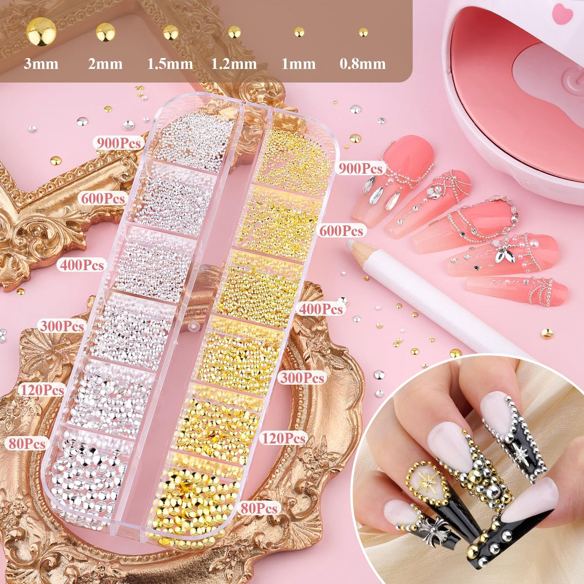 Perles plates blanches et beiges du kit de nail art BELLEBOOST