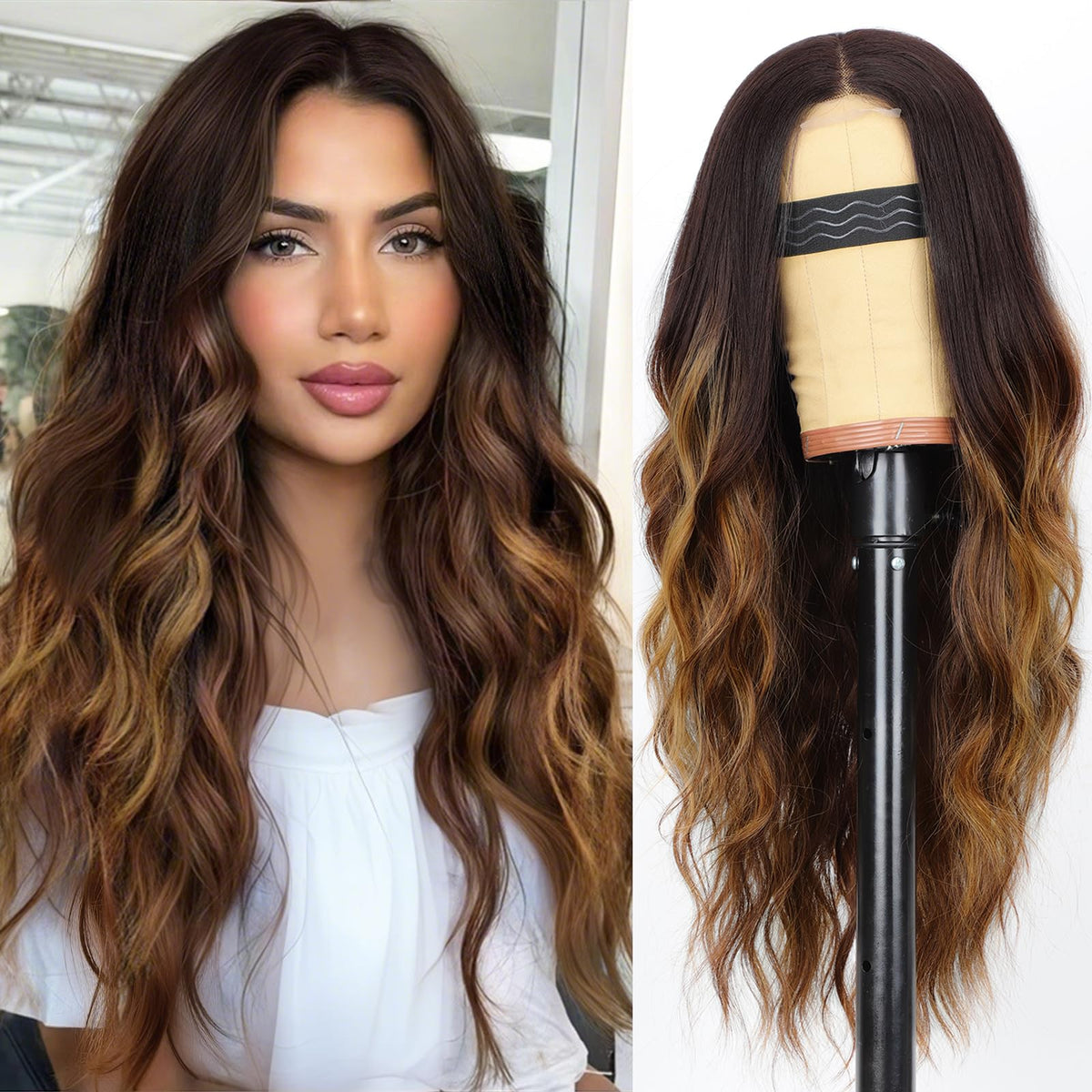 Perruque AISI HAIR marron ondulée vue de face