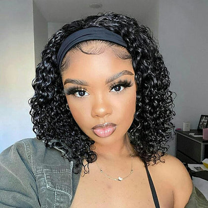 Perruque bandeau Aiterina 12 pouces cheveux humains bouclés vue avant