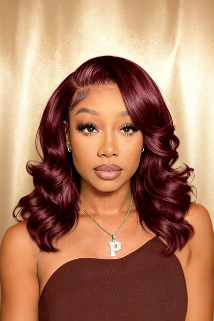 Perruque Bob 99J Bordeaux vue de face avec cheveux brillants