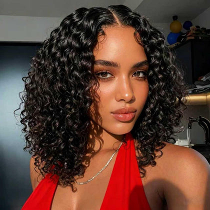 Perruque Bob Bouclée EMOBANA 14 pouces en cheveux humains, vue de face
