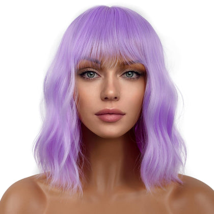 Perruque bob courte avec frange LANCAINI couleur violette vue avant