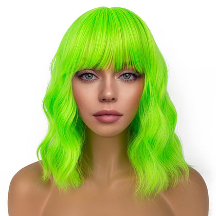 Perruque bob courte LANCAINI couleur néon vert vue de face