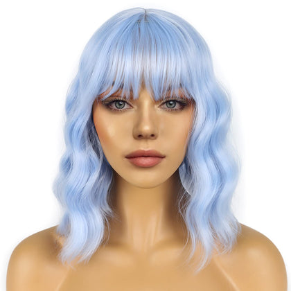 Perruque bob courte LANCAINI vue de face, couleur bleue