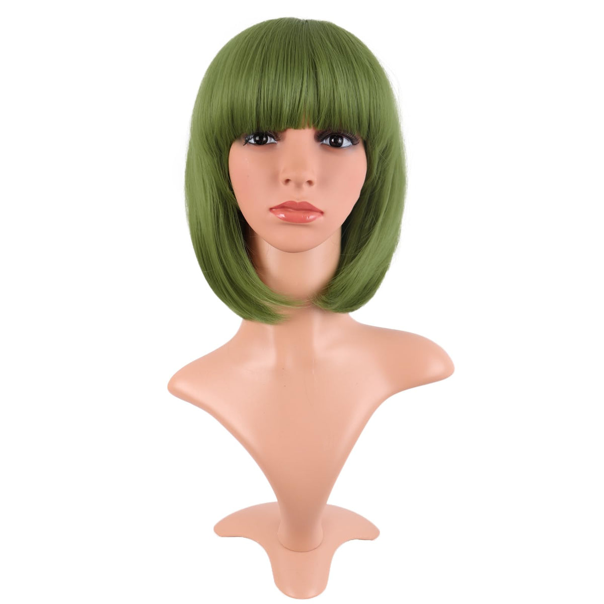 Perruque bob droite courte 30 cm en vert olive vue de face