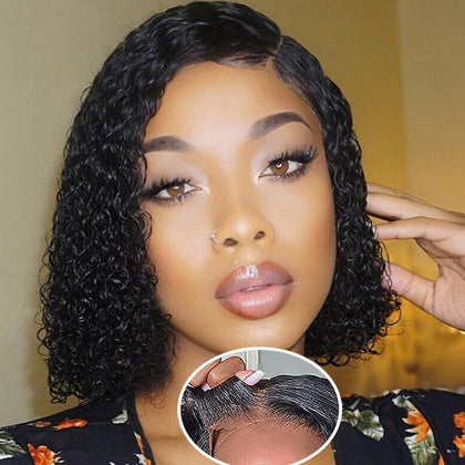 Perruque Bob Glueless Fronbanis vue de face avec cheveux noirs naturels