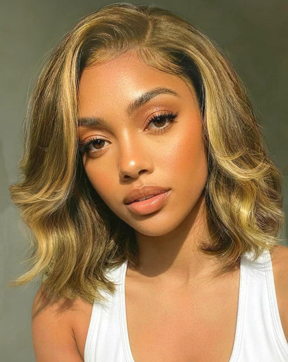Perruque bob ombre blond miel Douyin vue de face