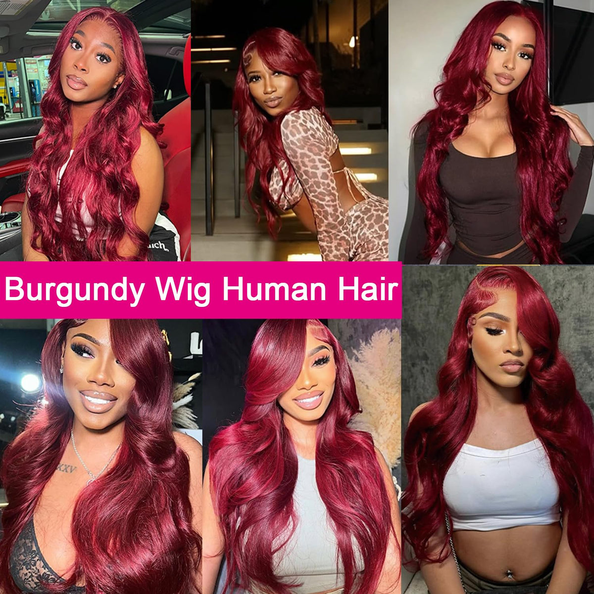 Perruque bordeaux avec cheveux brillants