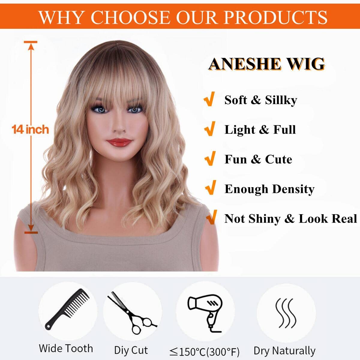 Perruque courte avec accessoires ANESHE