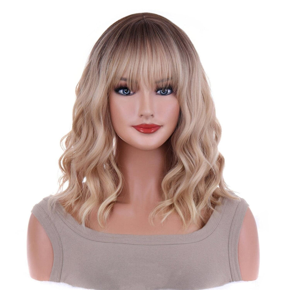 Perruque courte bouclée ombre blonde ANESHE vue de face