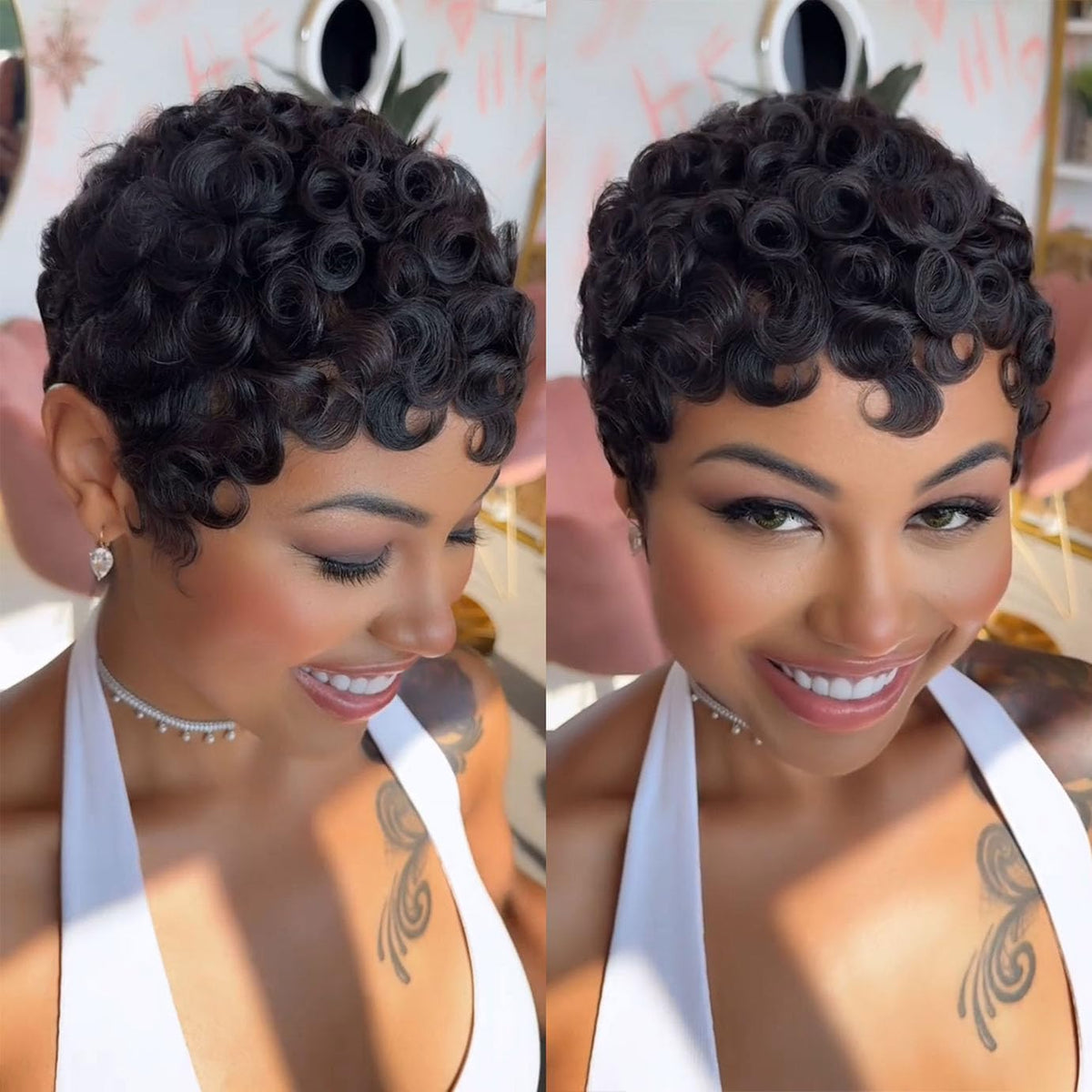Perruque courte pixie VRZ en cheveux humains noire vue avant