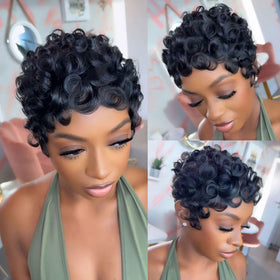 Perruque courte pixie VRZ en cheveux humains vue de face
