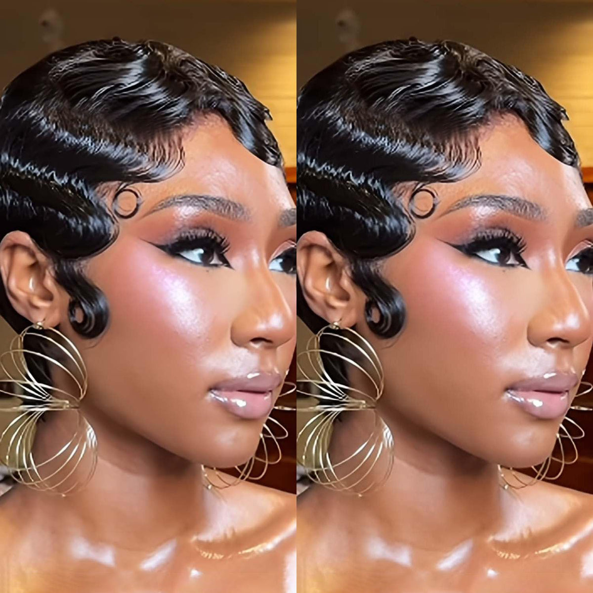 Perruque courte VRZ en cheveux humains couleur noire vue de face
