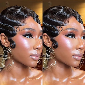 Perruque courte VRZ en cheveux humains couleur noire vue de face