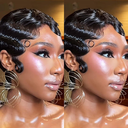 Perruque courte VRZ en cheveux humains couleur noire vue de face