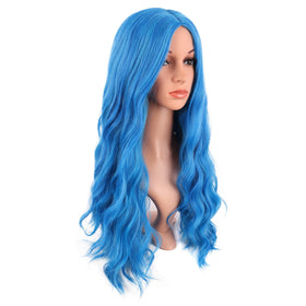 Perruque Curly 28 pouces bleu clair avec bonnet ajustable