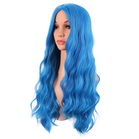 Perruque Curly 28 pouces bleu clair montrant les boucles